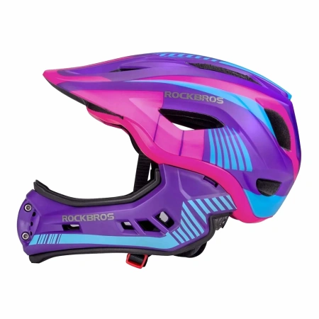 Kask rowerowy Rockbros TT-32SBPP-M dziecięcy z odpinaną szczęką rozmiar M - fioletowo-różowy