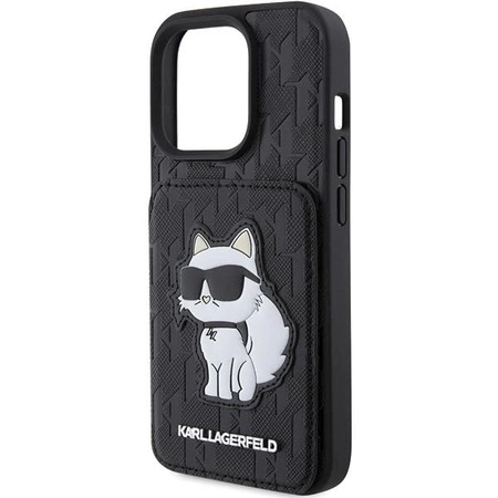 Etui Karl Lagerfeld Saffiano Cardslots and Stand Monogram Choupette do iPhone 15 Pro - czarne