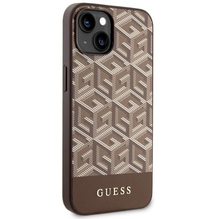 Etui Guess GUHMP14MHGCFSEW na iPhone 14 Plus - brązowe GCube Stripes MagSafe