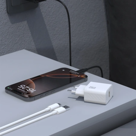 Ładowarka sieciowa Dudao A27STEU 25W GaN USB-A z kablem USB-A - USB-C - biała