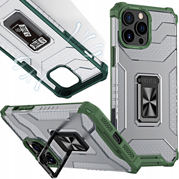 Crystal Ring Case pancerne hybrydowe etui pokrowiec + magnetyczny uchwyt iPhone 13 Pro Max zielony