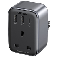 Ładowarka sieciowa 30W (2xUSB/USB C/AC) / adapter UK - EU 13A Ugreen CD314 - czarna