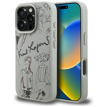 Etui Karl Lagerfeld Grained Pattern &    Logo MagSafe do iPhone 16 Pro Max szary