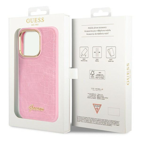 Guess GUHCP14LHGCRHP iPhone 14 Pro 6,1" różowy/pink hardcase Croco Collection