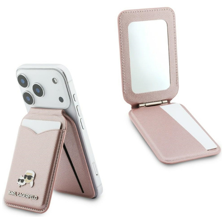 Portfel z lusterkiem Karl Lagerfeld      Stand Mirror MagSafe różowy