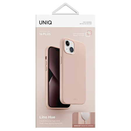 Etui Uniq Lino Hue na iPhone 14 Plus Magclick Charging - różowe