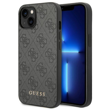 Etui Guess GUHCP14SG4GFGR na iPhone 14 - szare 4G Metal Gold Logo