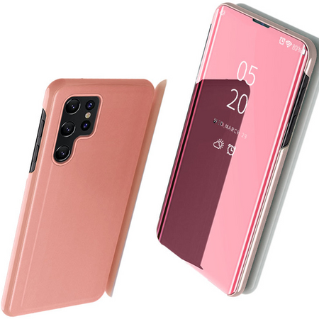 Clear View Case futerał etui z klapką Samsung Galaxy S22 Ultra różowy