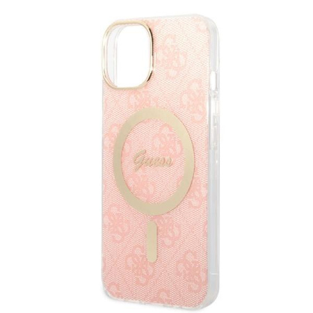 Guess zestaw ładowarka MagSafe + etui do iPhone 14 6,1" różowe 4G Print (GUBPP14SHMEACSK)