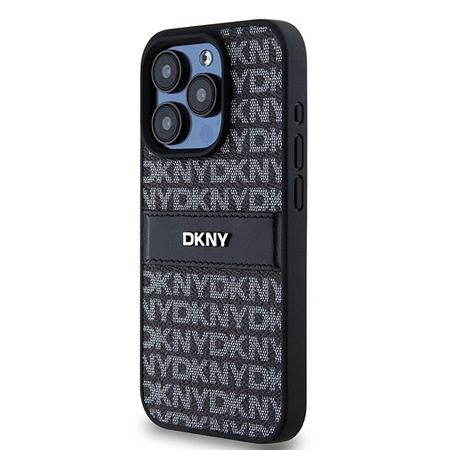 DKNY POKROWIEC HARDCASE DO IPHONE 15 PRO 6.1 LEATHER MONO STRIPE METAL LOGO