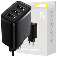 Baseus Compact ładowarka sieciowa 3x USB 17W czarny (CCXJ020101)