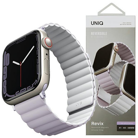 UNIQ pasek Revix Apple Watch Series 4/5/6/7/8/SE/SE2 38/40/41mm. Reversible Magnetic lilak-biały/lilac-white