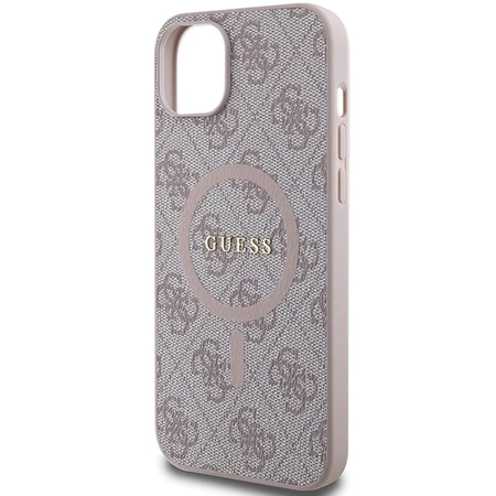 Etui Guess 4G Collection Leather Metal Logo MagSafe na iPhone 14 / 15 / 13 - różowe
