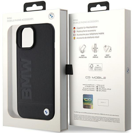 Etui BMW Leather Hot Stamp na iPhone 15 - czarne