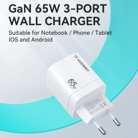 WOZINSKY ŁADOWARKA 65W SIECIOWA 2X USB-C DO TELEFONÓW I URZĄDZEŃ MOBILNYCH