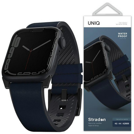 UNIQ pasek Straden Apple Watch Series 4/5/6/7/8/SE/SE2/Ultra 42/44/45mm. Leather Hybrid Strap niebieski/blue