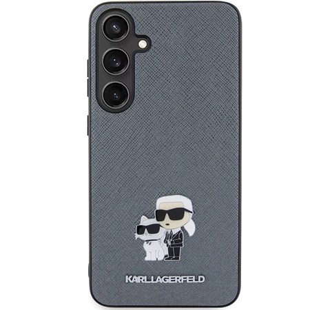 Etui Karl Lagerfeld Saffiano Karl&Choupette Metal Pin na Samsung Galaxy S24+ - szare