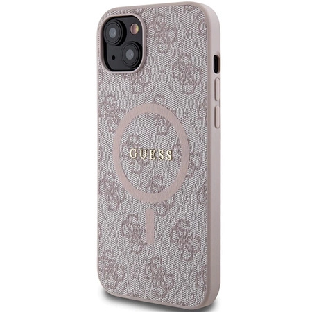 Etui Guess 4G Collection Leather Metal Logo MagSafe na iPhone 14 / 15 / 13 - różowe