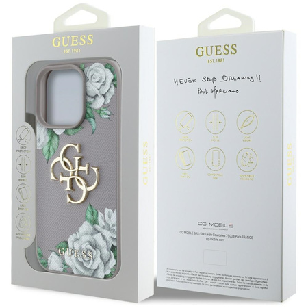 GUESS ETUI CASE 4G LOGO DO IPHONE 16 PRO GRAINED ROSES DOPASOWANIE I DESIGN