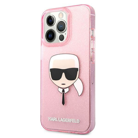 Etui Karl Lagerfeld KLHCP13XKHTUGLP na iPhone 13 Pro Max - różowe Glitter Karl's Head