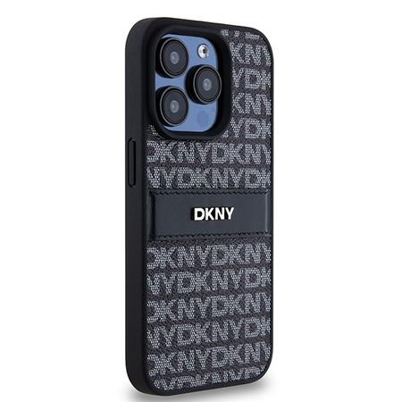 DKNY POKROWIEC HARDCASE DO IPHONE 15 PRO 6.1 LEATHER MONO STRIPE METAL LOGO