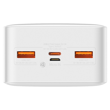 Baseus Bipow powerbank z szybkim ładowaniem 30000mAh 20W biały (Overseas Edition) + kabel USB-A - Micro USB 0.25m biały (PPBD050402)