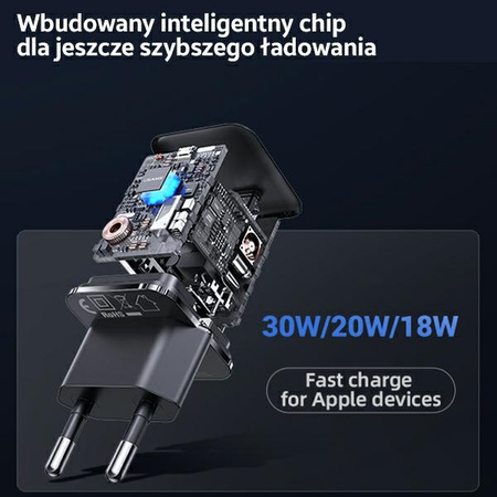 USAMS ŁAD. 1xUSB-C 30W PD3.0 DO TELEFONÓW IPHONE 12 13 14 SZYBKIE ŁADOWANIE