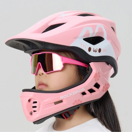 Kask rowerowy Rockbros TT-32002 Rabbit dziecięcy z odpinaną szczęką rozmiar M (54-58) - różowy