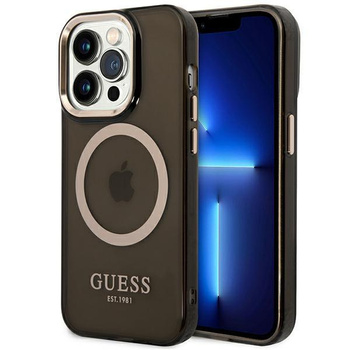 Guess GUHMP14LHTCMK iPhone 14 Pro 6,1" czarny/black hard case Gold Outline Translucent MagSafe