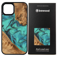 Etui z drewna i żywicy na iPhone 15 Plus Bewood Unique Turquoise - turkusowo-czarne