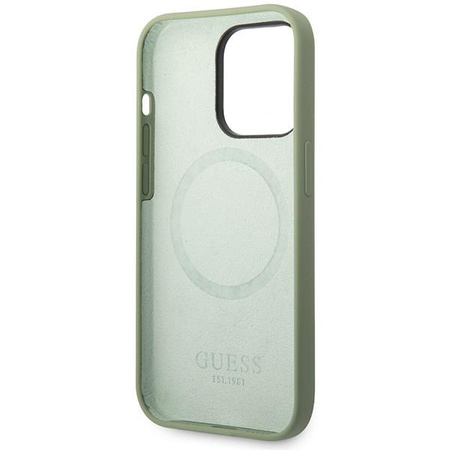 Etui Guess GUHMP14XSBPLA na iPhone 14 Pro Max 6.7" zielony/khaki Silicone Logo Plate MagSafe