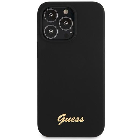 Etui Guess GUHCP13XLSLMGBK na iPhone 13 Pro Max 6.7" black/czarny hardcase Silicone Script Gold Logo