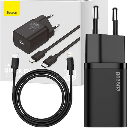 Baseus Super Si 1C szybka ładowarka USB Typ C 20W Power Delivery + kabel USB Typ C - Lightning 1m czarny (TZCCSUP-B01)