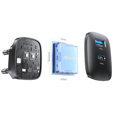 USAMS ŁADOWARKA SIECIOWA CC290 T66 45W DO TELEFONÓW USB-A USB-C GŁADKA