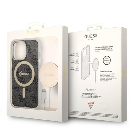 Guess zestaw ładowarka MagSafe + etui do iPhone 13 Pro Max 6,7" czarne 4G Print (GUBPP13XH4EACSK)