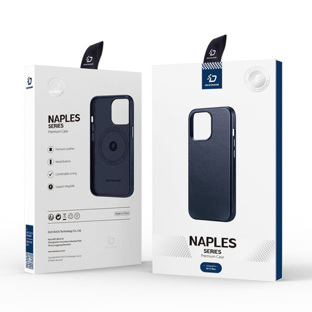 Dux Ducis Naples etui iPhone 14 Plus magnetyczny skórzany pokrowiec MagSafe niebieskie