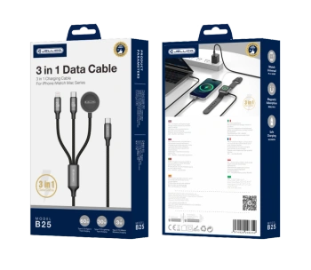 JELLICO kabel B25 3w1 (Apple Watch) 3.1A 1.2M Czarny