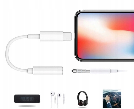 Przejściówka do telefonu Co2, kabel adapter złącze do iPhone, Jack 3,5mm, biała