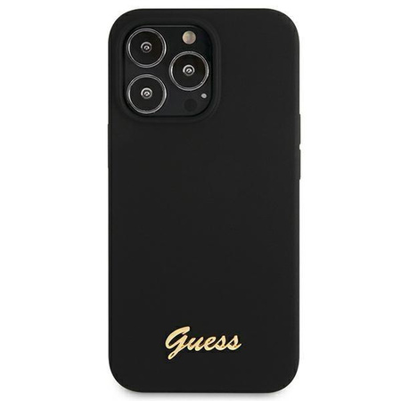 Guess GUHMP13LLSLMGBK iPhone 13 Pro / 13 6,1" black/czarny hardcase Silicone Script Gold Logo MagSafe