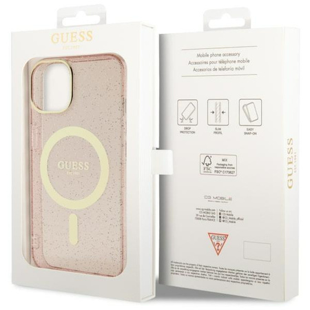 Etui Guess GUHMP14MHCMCGP na iPhone 14 Plus 6.7" - różowe Glitter Gold MagSafe