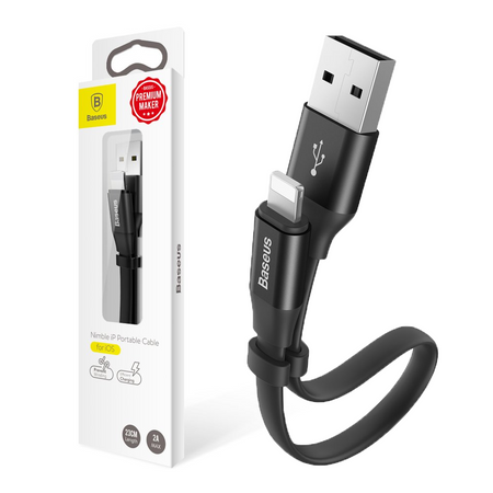 Baseus Nimble płaski kabel przewód USB / Lightning z uchwytem 2A 0,23M czarny (CALMBJ-B01)