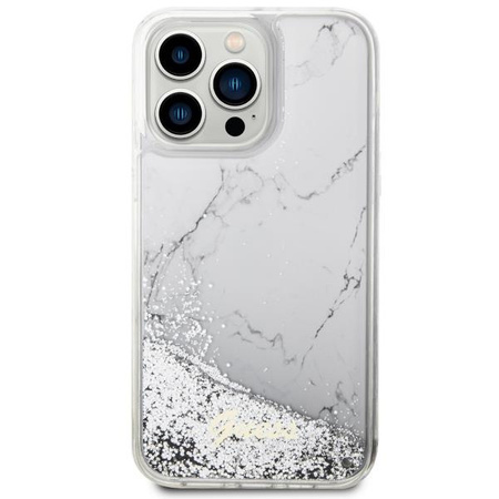 Etui Guess GUHCP14XLCSGSGH na iPhone 14 Pro Max 6.7" - białe Liquid Glitter Marble