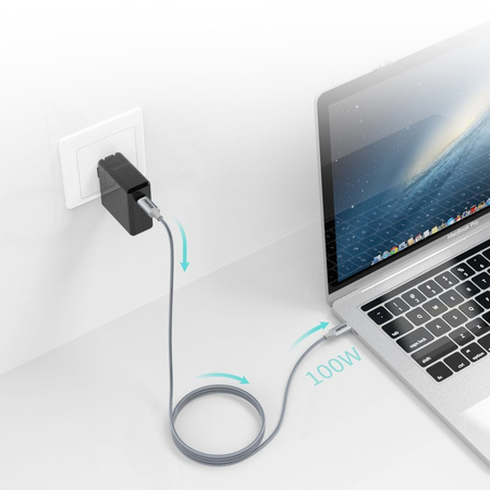 Choetech kabel przewód USB Typ C - USB Typ C 5A 100 W Power Delivery 480 Mbps 1,8 m szary (XCC-1002-GY)