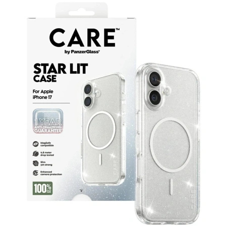 Etui CARE by PanzerGlass Flagship Urban Explorer w. White MagSafe na iPhone 17 - przezroczysto-brokatowe
