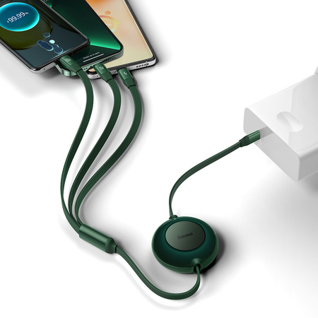 Baseus Bright Mirror 2 zwijany kabel przewód 3w1 USB Typ C - micro USB + Lightning + USB Typ C 3.5A 1.1m zielony (CAMJ010206)