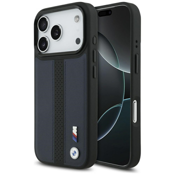 Etui BMW M Perforated Stripe Logo        MagSafe do iPhone 17 Pro granatowy