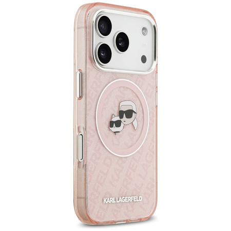 Etui Karl Lagerfeld IML Glitter Karl & Choupette Heads Logo MagSafe do iPhone 17 Pro różowy