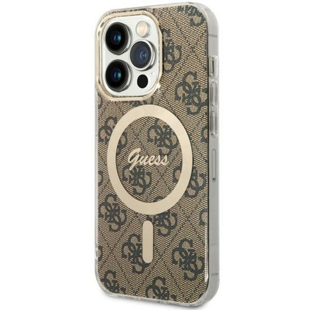 Etui Guess GUHMP14LH4STW na iPhone 14 Pro - brązowe 4G MagSafe