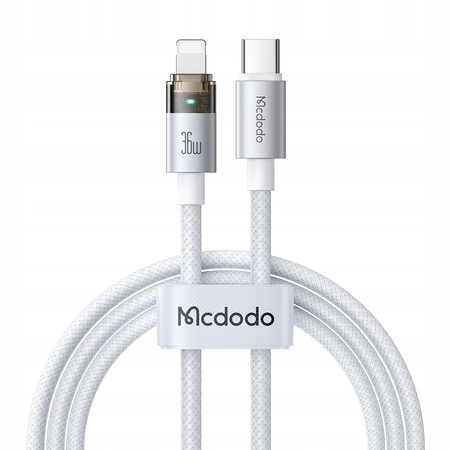 MCDODO KABEL USB-C SZYBKIE ŁADOWANIE DO IPHONE LIGHTNING 36W 1M LED BIAŁY