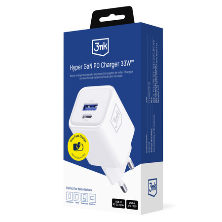 Accessories -  3mk Hyper Charger PD 33W GaN QC4+ PPS AFC FCP SCP 1A1C  White